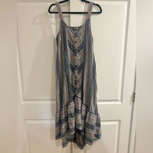 Caslon High Low Striped Dress in Blue and Gray